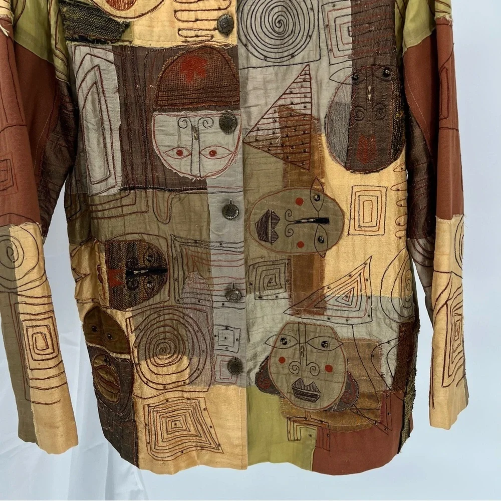 Sandy Starkman Womens Silk Art To Wear Jacket Size M Patchwork Beading Vintage - Picture 3 of 13